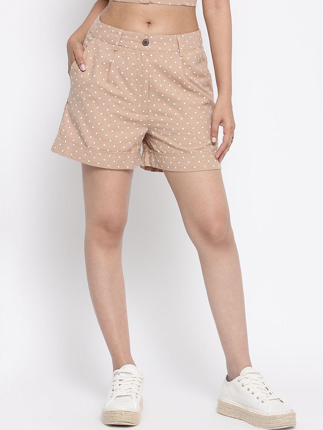 fabindia women brown printed cotton shorts