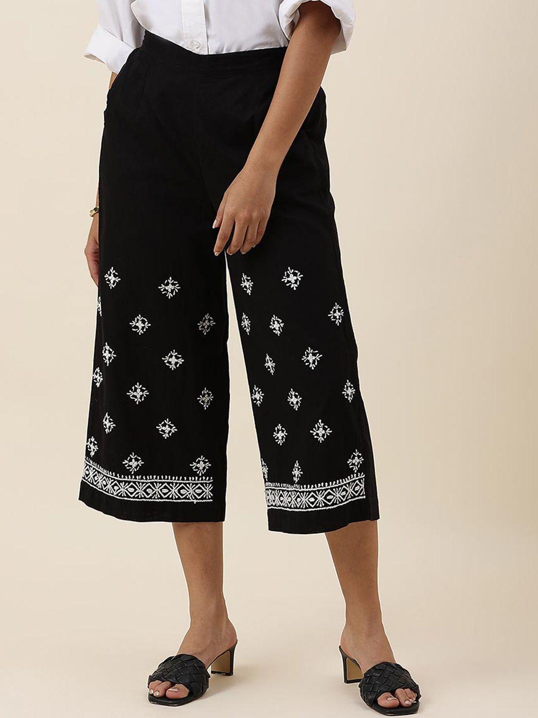 fabindia women comfort floral embroidered cotton culottes