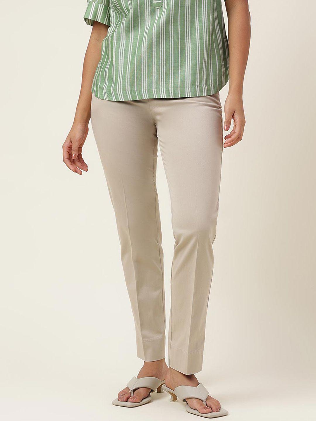 fabindia women cotton slim fit plain trousers
