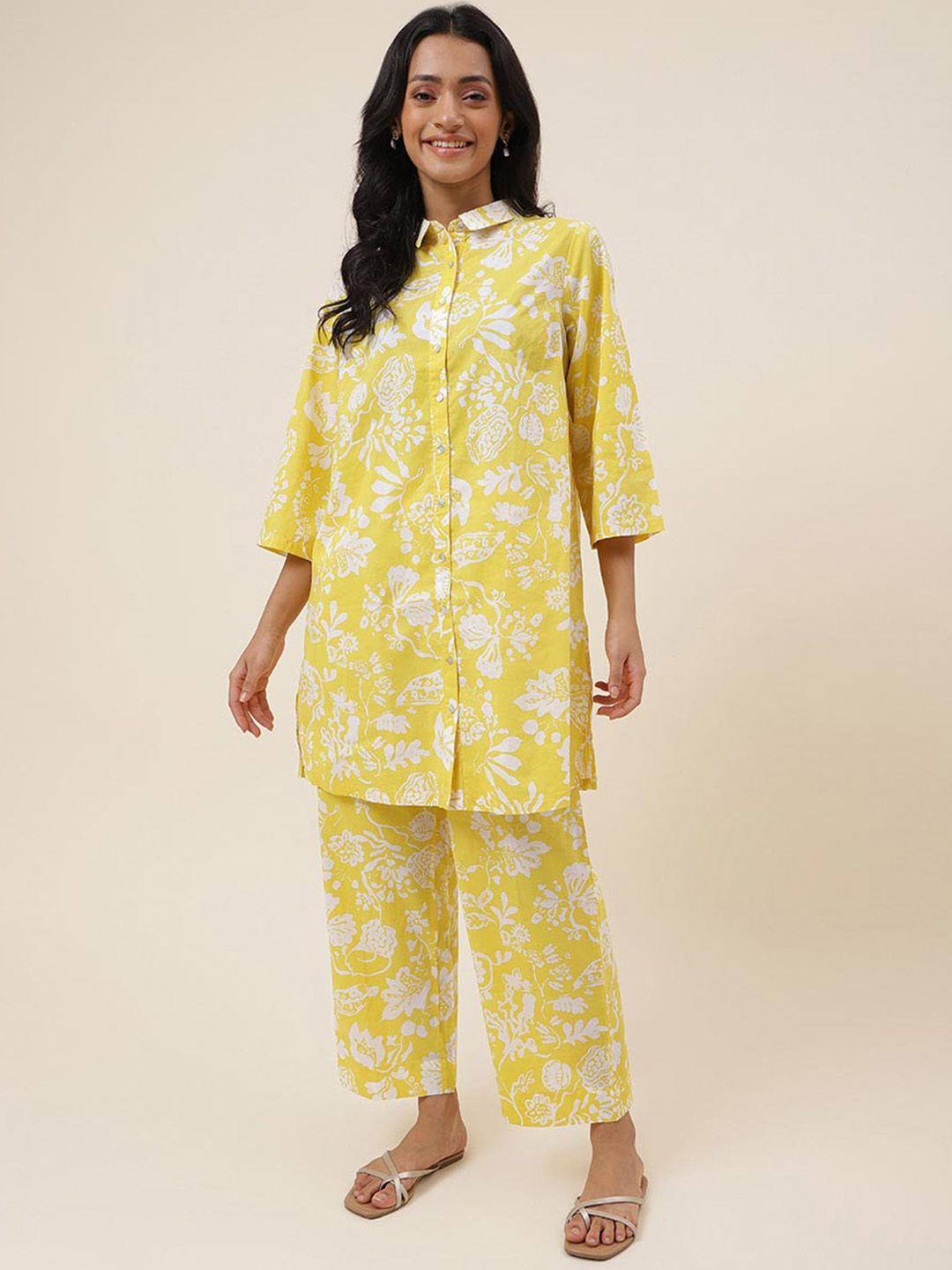 fabindia women floral printed pure cotton shirt with trousers