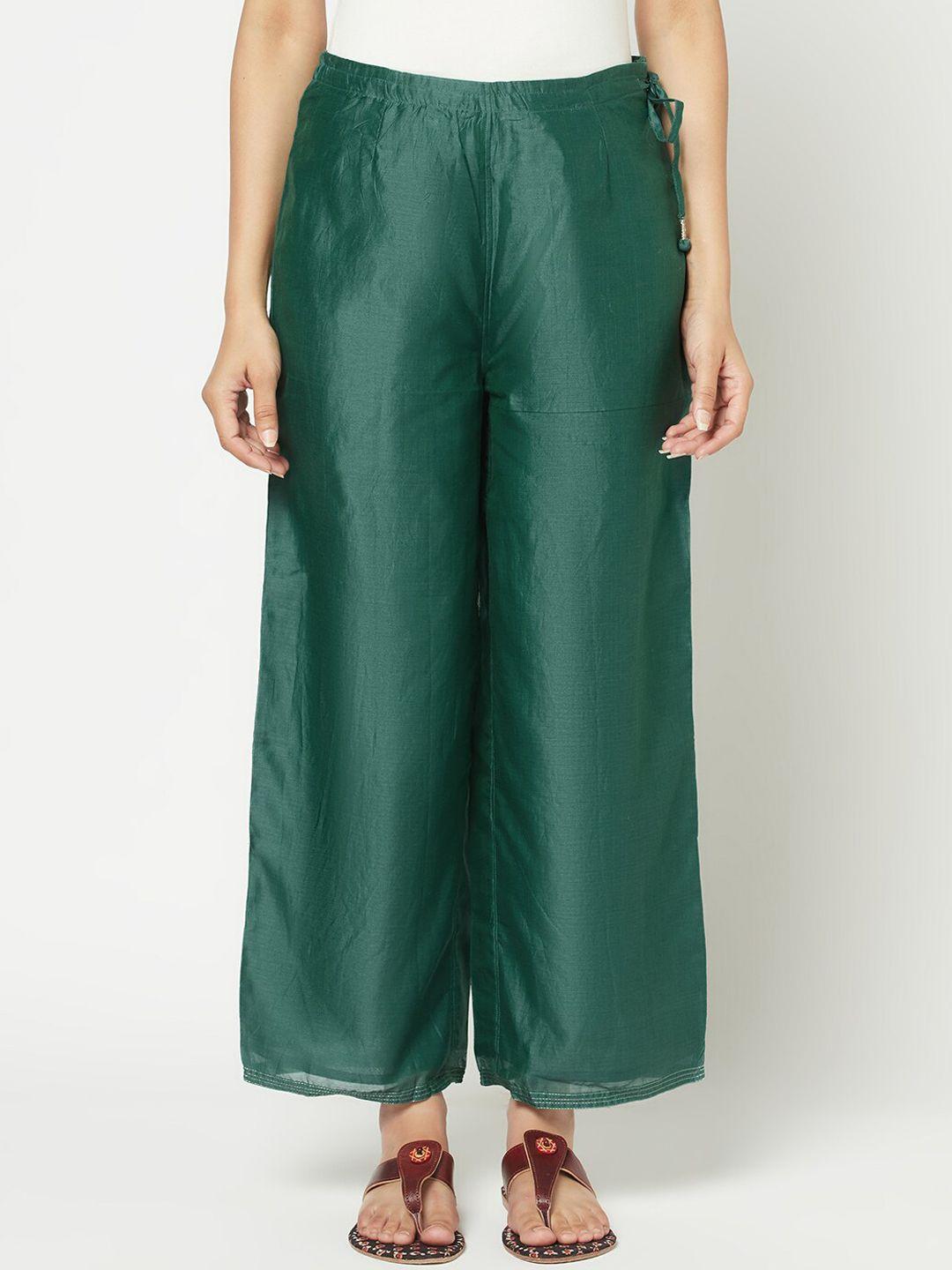 fabindia women green parallel trousers