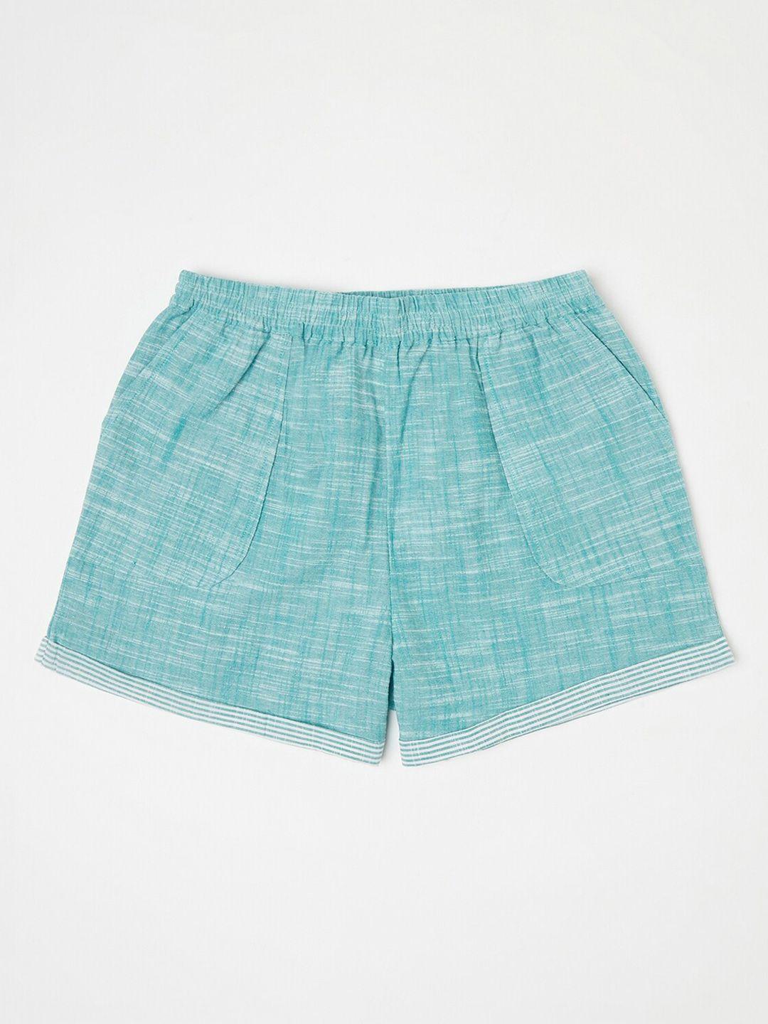 fabindia-women-green-printed-pure-cotton-regular-shorts