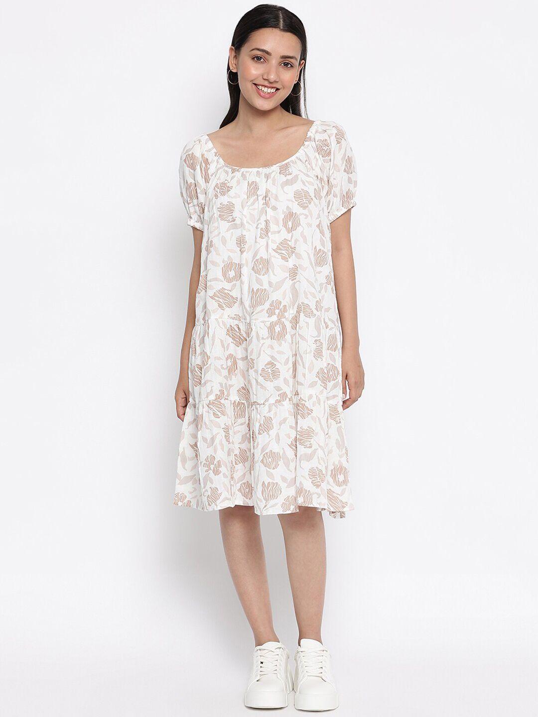 fabindia women off white floral printed cotton a-line midi dress