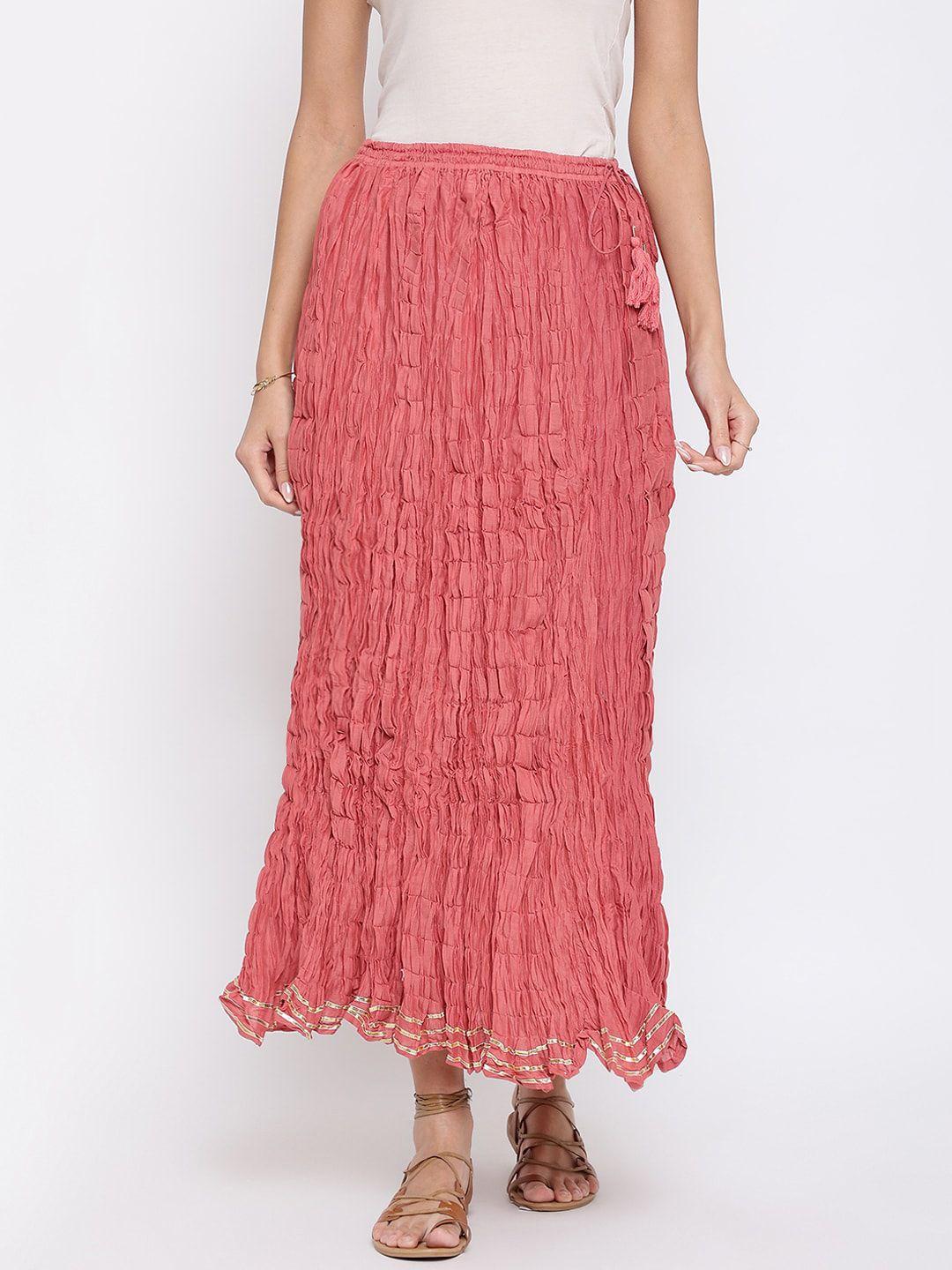 fabindia-women-pink-solid-pure-cotton-flared-maxi-skirt