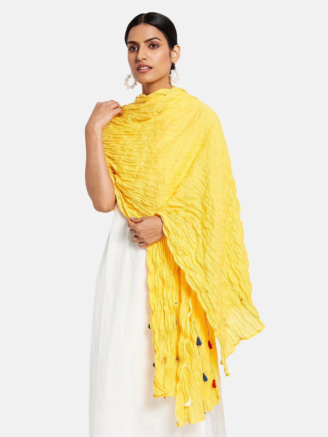 fabindia women yellow woven design pure cotton dupatta