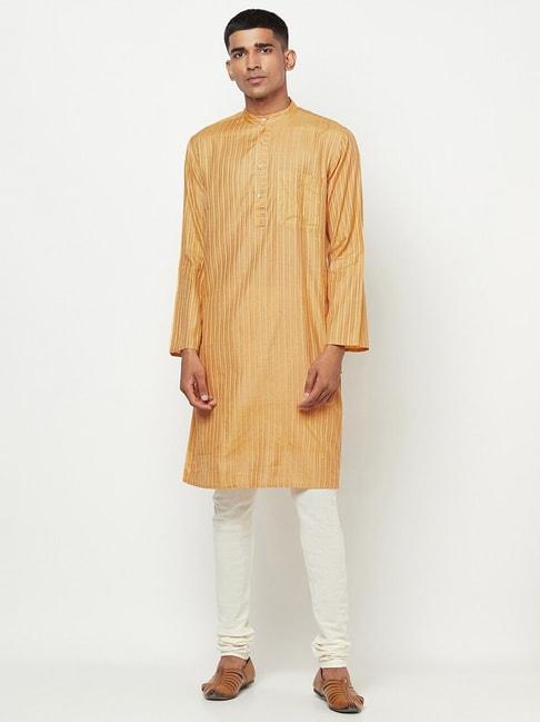 fabindia yellow comfort fit embroidered kurta