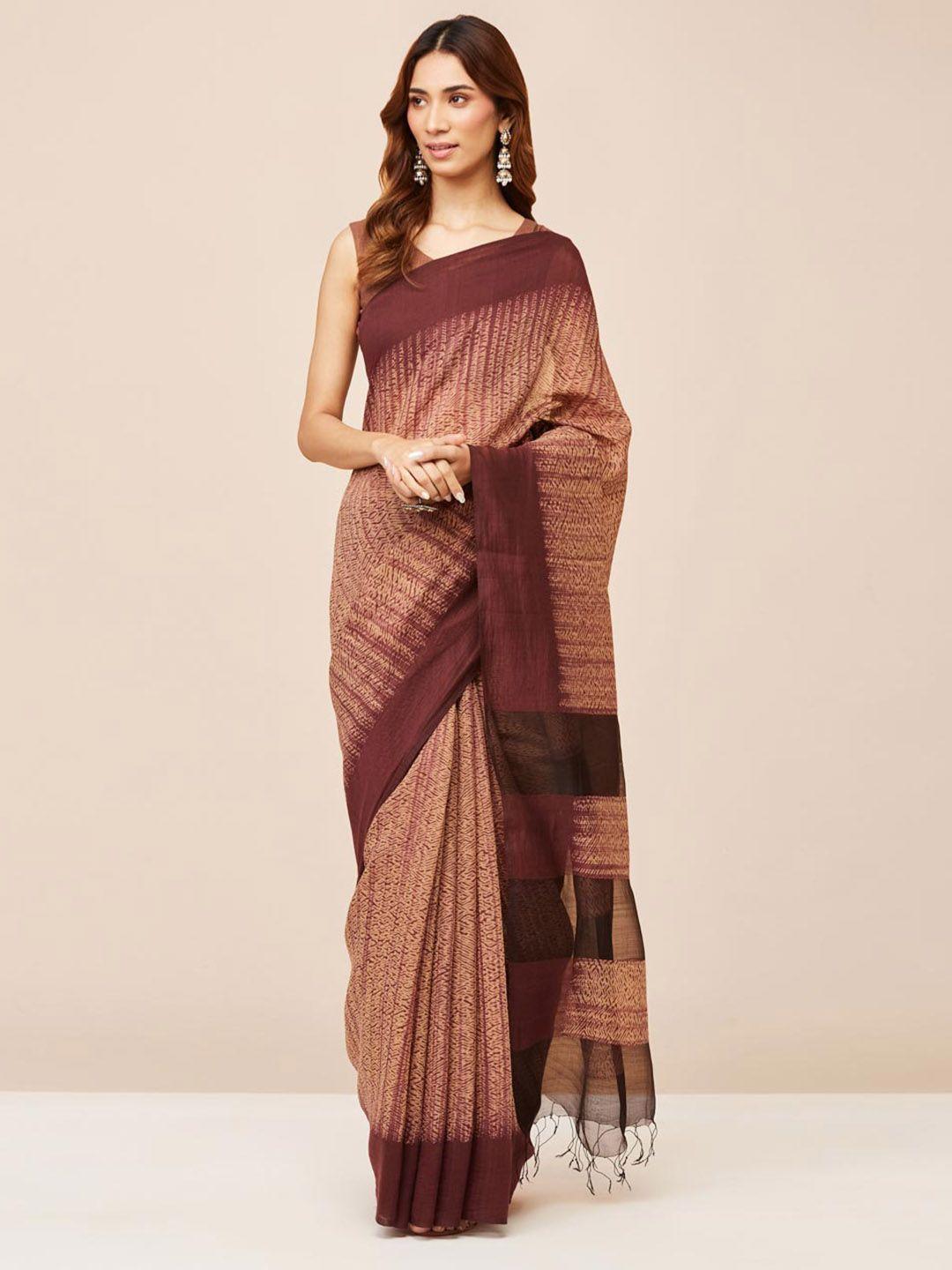 fabindia abstract printed silk cotton saree