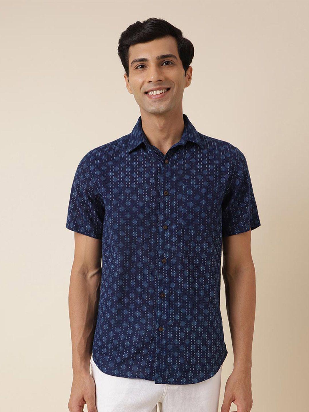 fabindia abstract printed spread collar cotton casual shirt