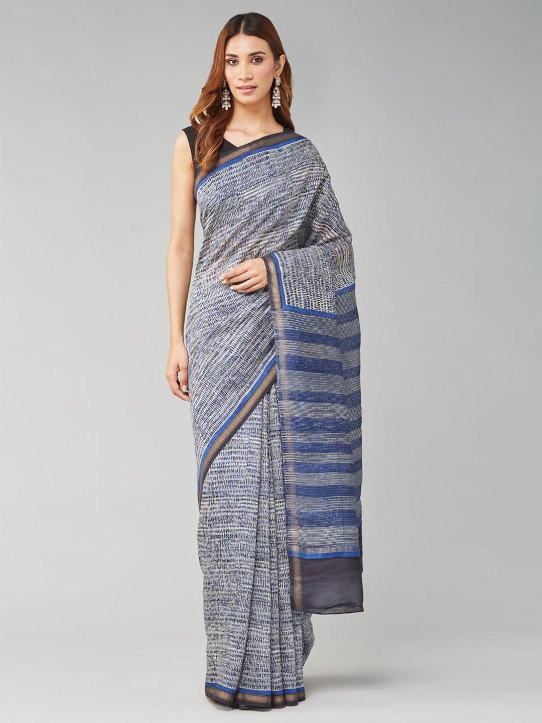 fabindia abstract printed zari pure cotton saree