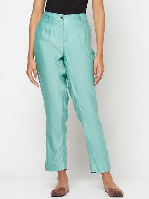 fabindia aqua blue slim fit pants