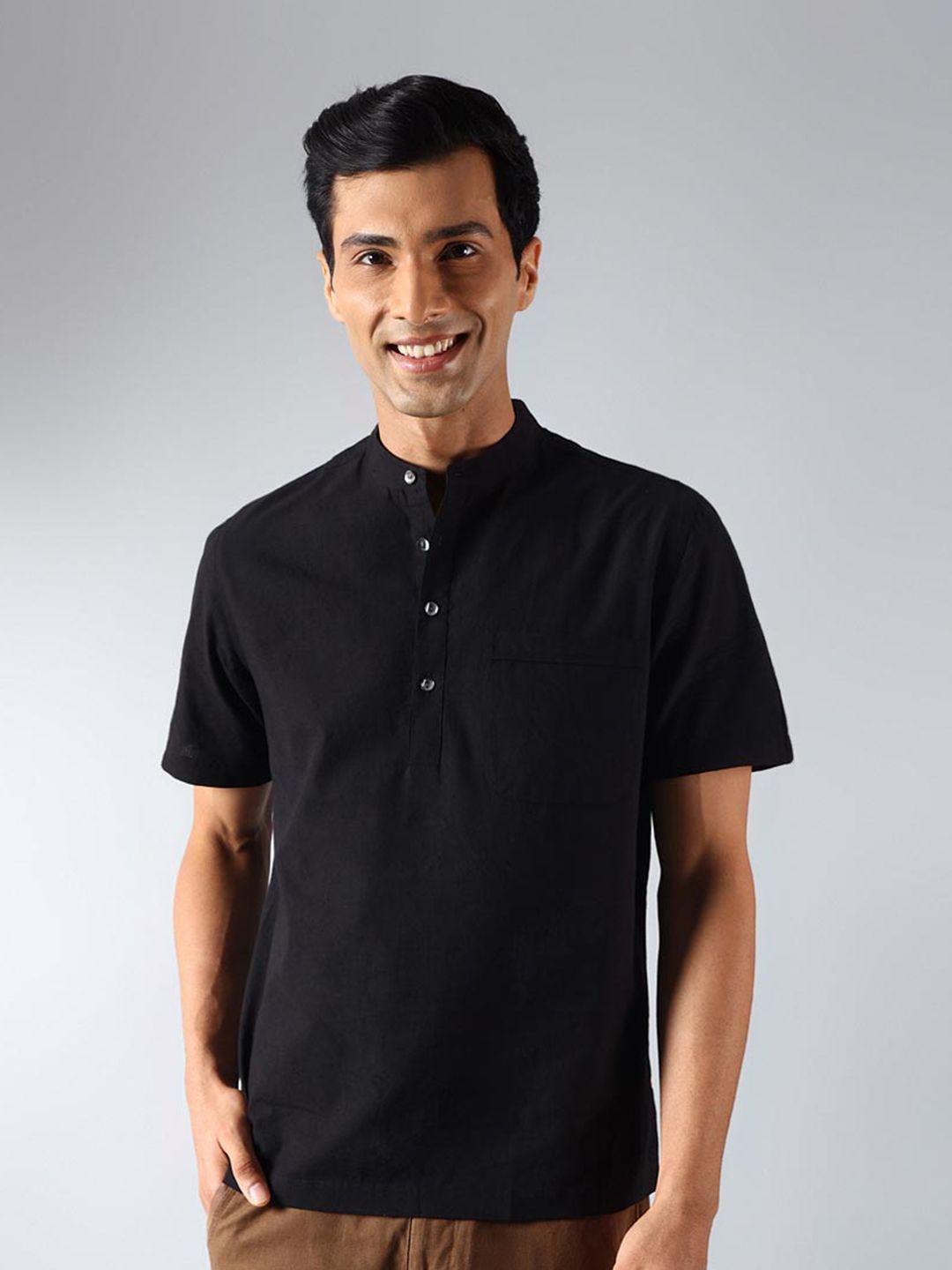 fabindia band collar comfort fit casual cotton shirt