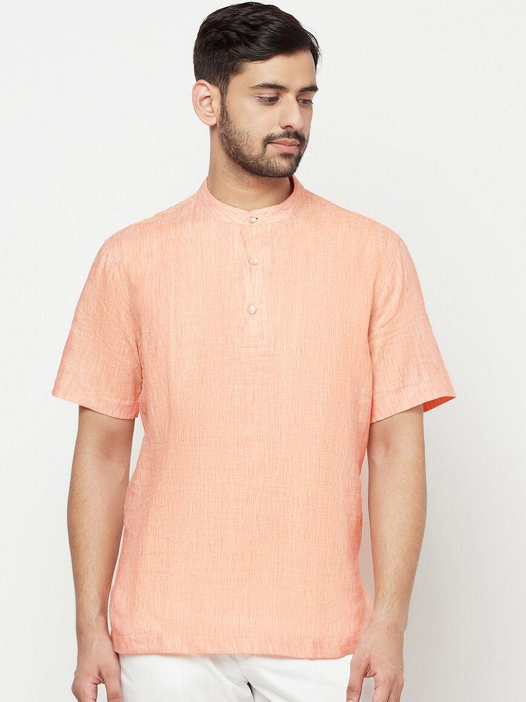 fabindia band collar linen short kurta