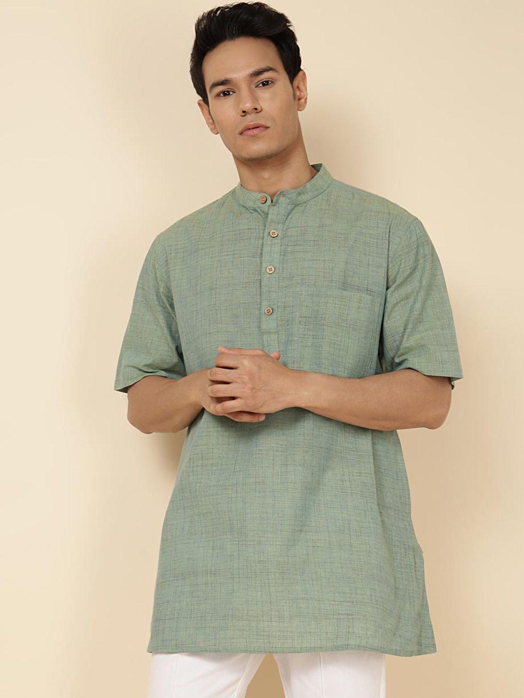 fabindia band collar pure cotton short kurta