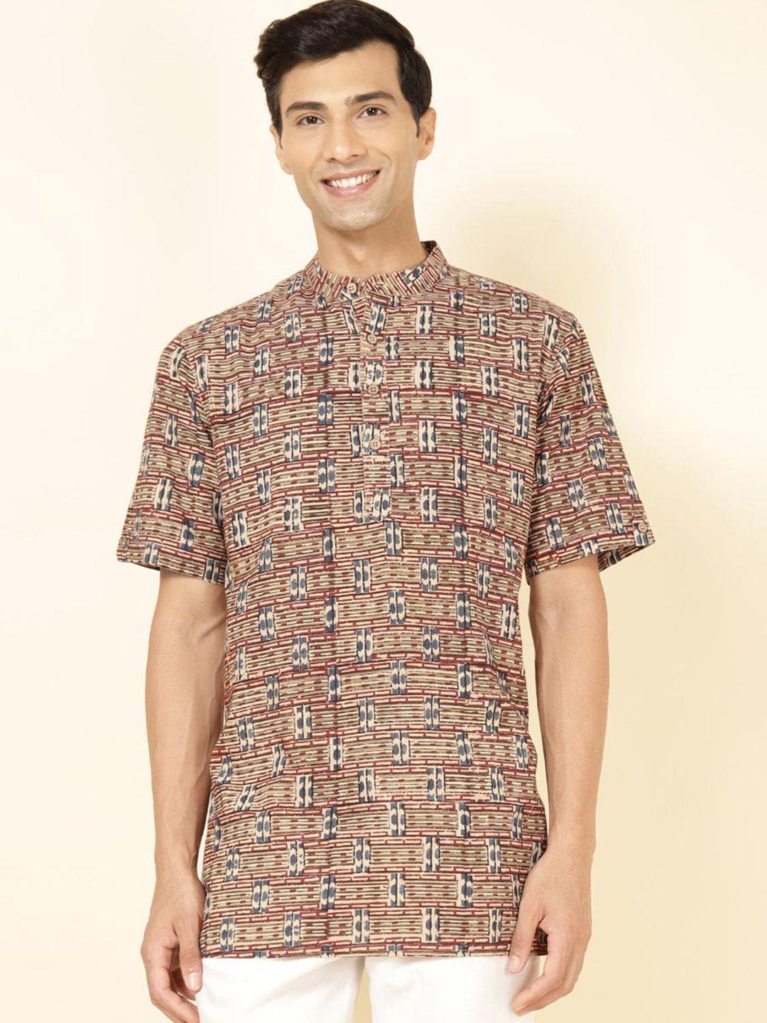 fabindia band collar short sleeves cotton straight short kurta