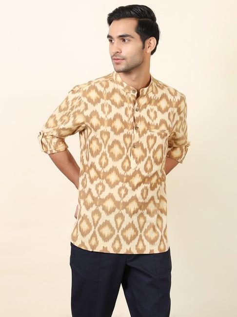 fabindia beige cotton comfort fit abstract short kurta