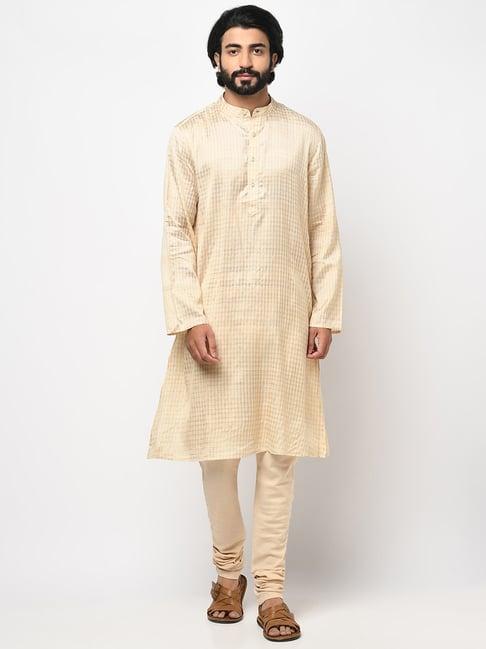 fabindia beige cotton comfort fit checks long kurta