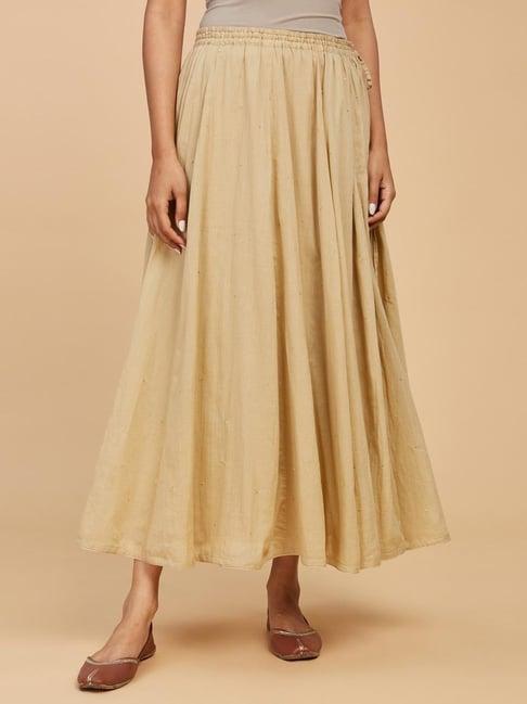 fabindia beige cotton embellished skirt