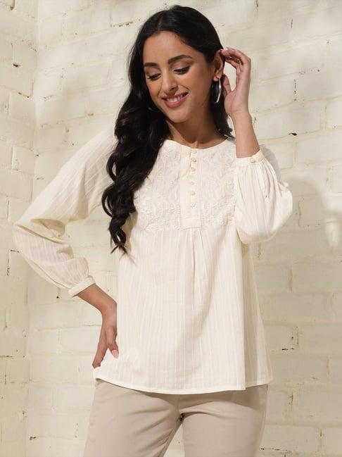 fabindia beige cotton embroidered tunic