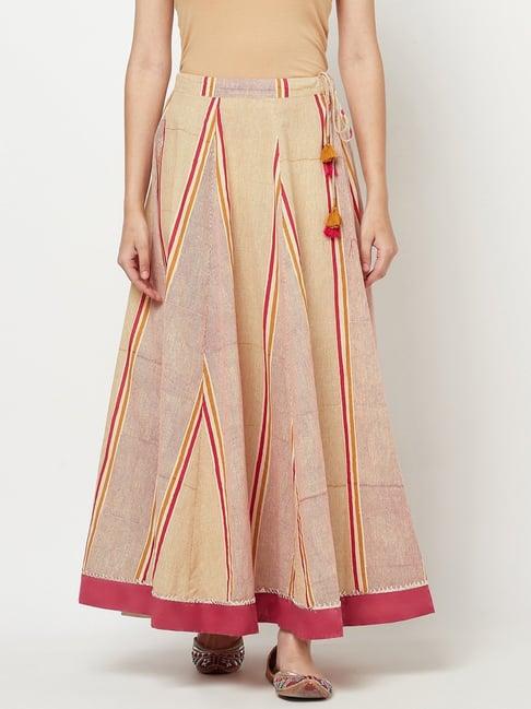 fabindia beige cotton printed skirt