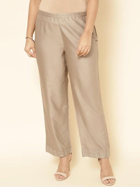 fabindia beige embroidered pants