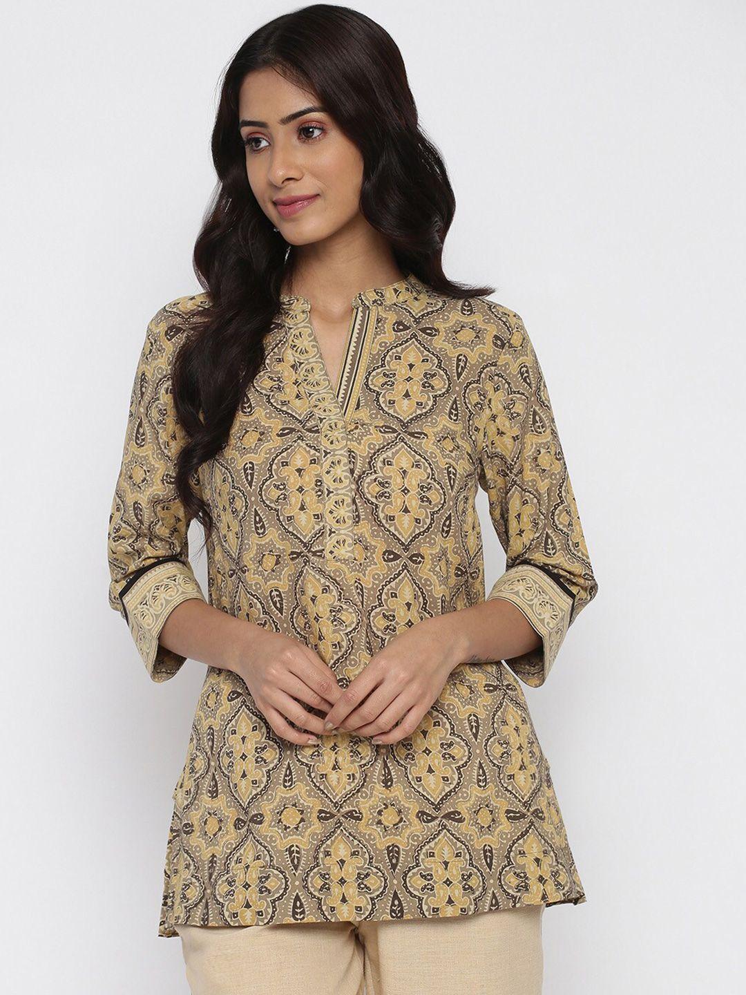 fabindia beige ethnic motifs printed pure cotton kurti