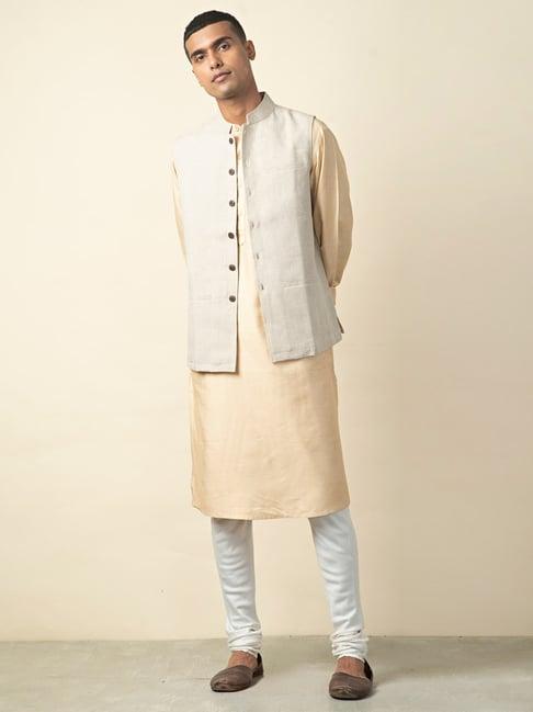 fabindia beige linen comfort fit nehru jacket