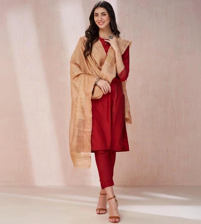 fabindia beige silk blend woven dupatta