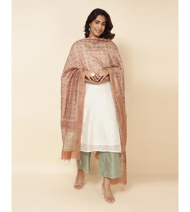 fabindia beige silk phool jaal printed dupatta