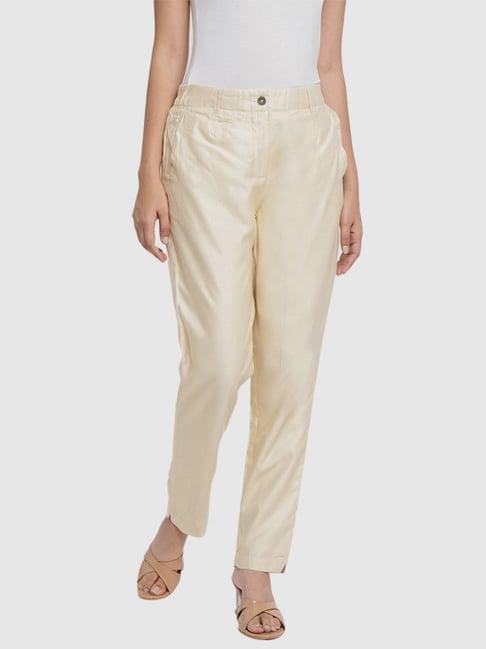 fabindia beige slim fit pants