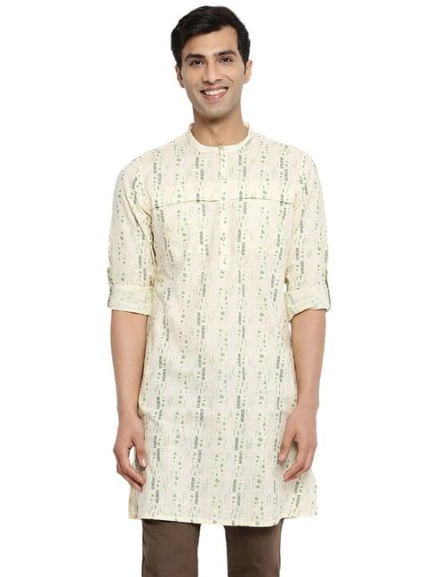 fabindia beige slim fit printed short kurta