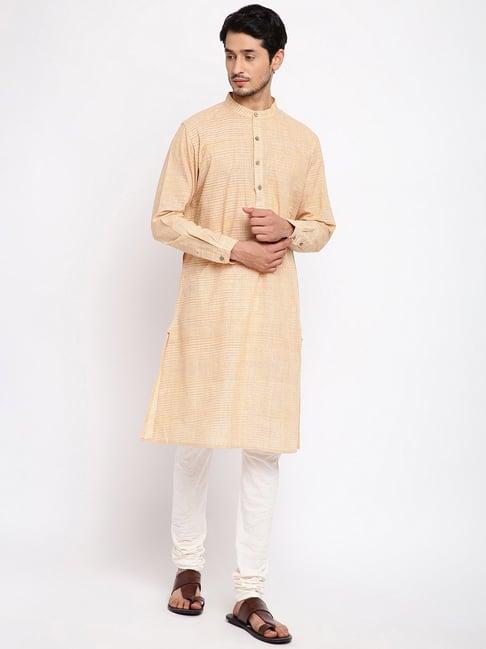 fabindia beige striped mandarin collar kurta