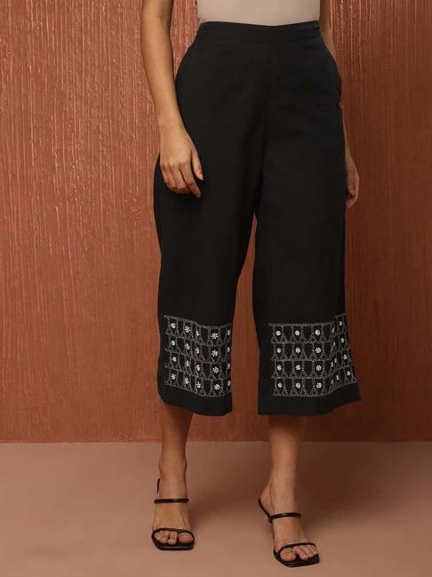 fabindia black cotton embroidered culottes