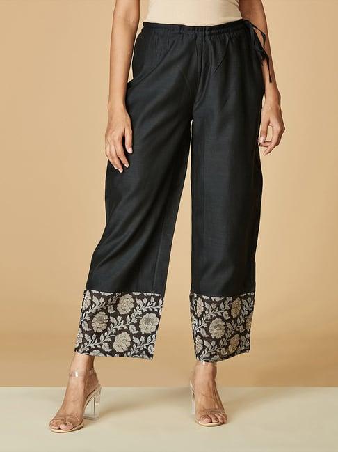 fabindia black cotton floral print palazzos