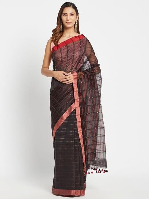 fabindia black cotton silk woven saree without blouse