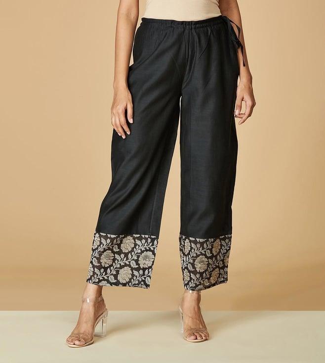 fabindia black cotton solid regular fit ijar pant