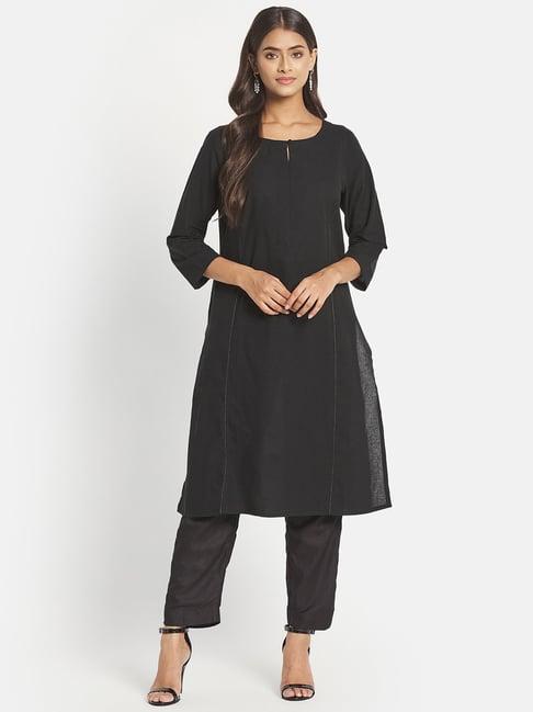 fabindia black cotton straight kurta