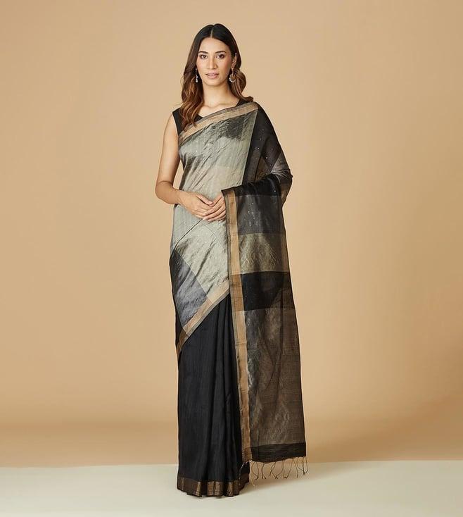 fabindia black jaal silk saree