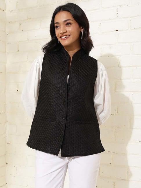 fabindia black quilted nehru jacket