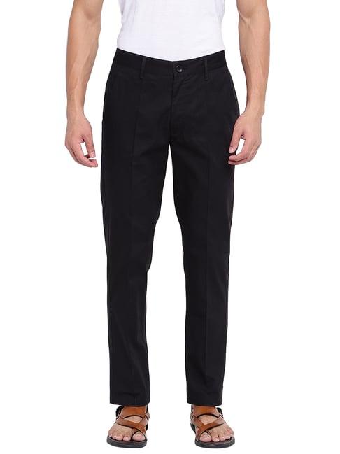 fabindia black regular fit flat front trousers