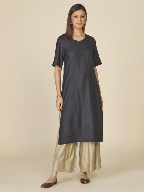 fabindia black straight kurta