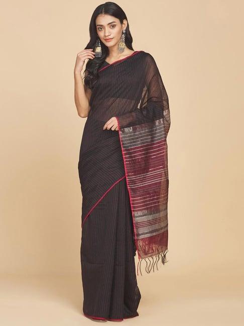 fabindia black striped saree without blouse