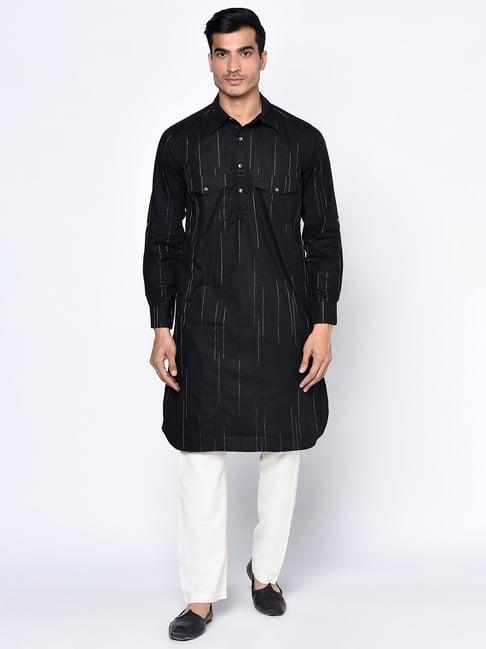 fabindia black striped shirt collar kurta