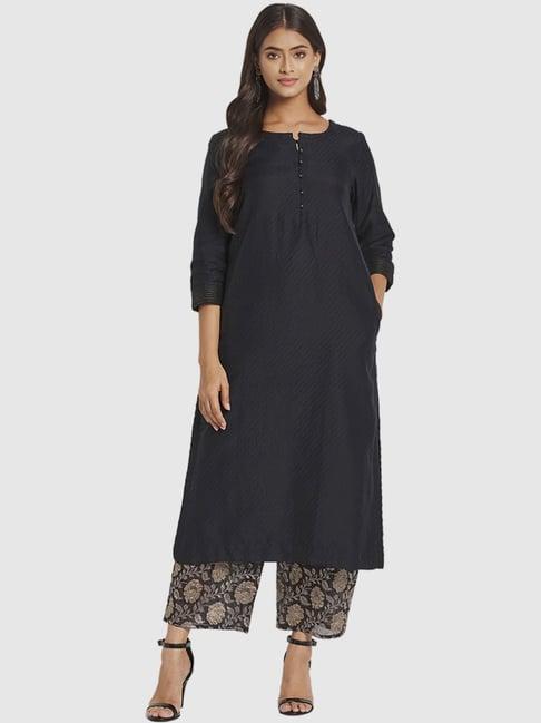 fabindia black striped straight kurta