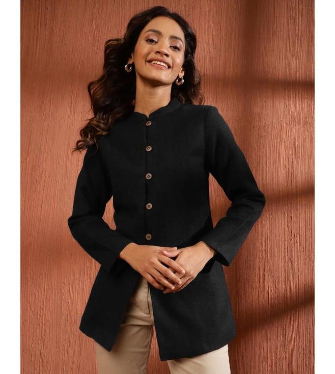 fabindia black wool solids jacket