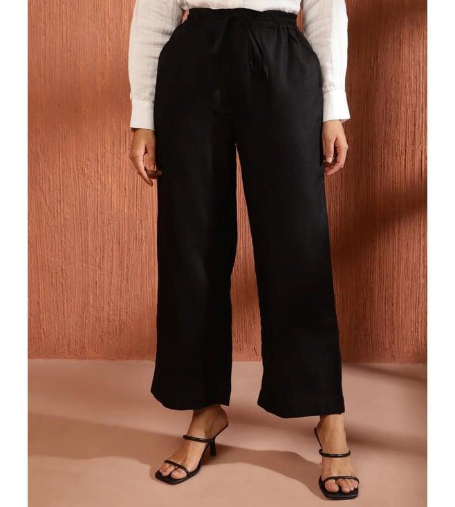 fabindia black wool solids pant