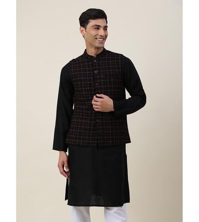 fabindia black wool woven nehru jacket