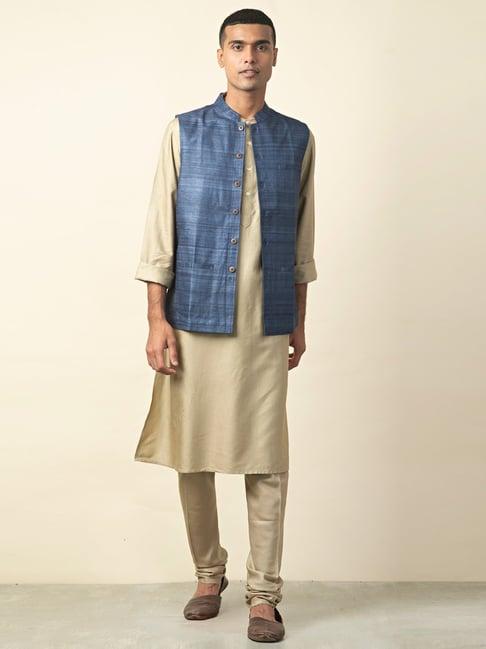 fabindia blue comfort fit nehru jacket