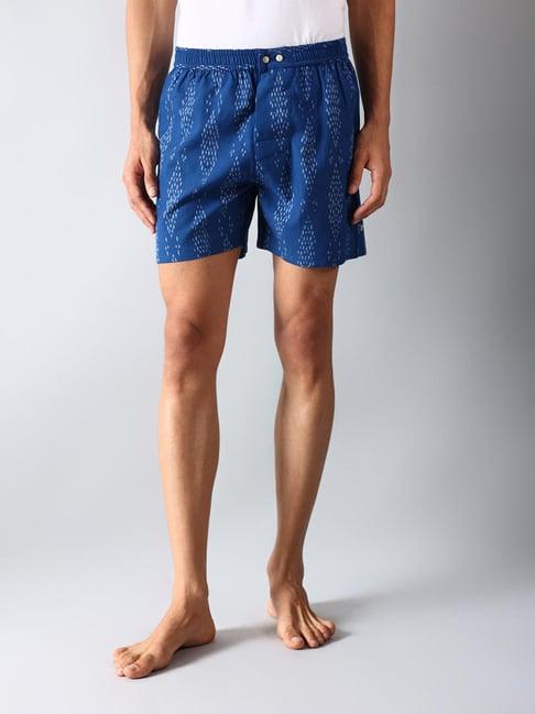 fabindia blue comfort fit printed boxer shorts