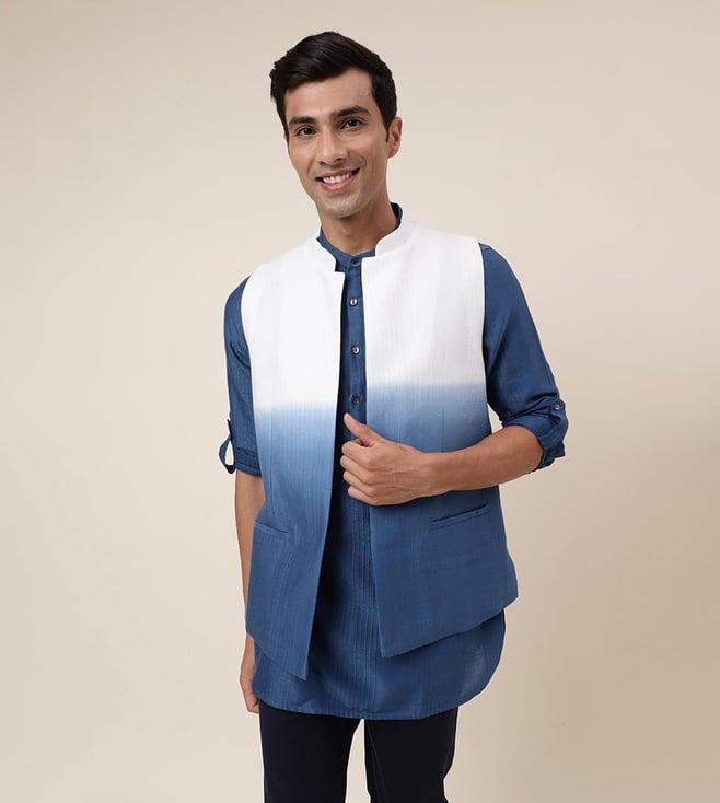 fabindia blue cotton abstract kurta with jacket