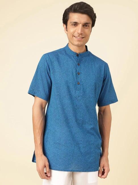 fabindia blue cotton comfort fit printed kurta